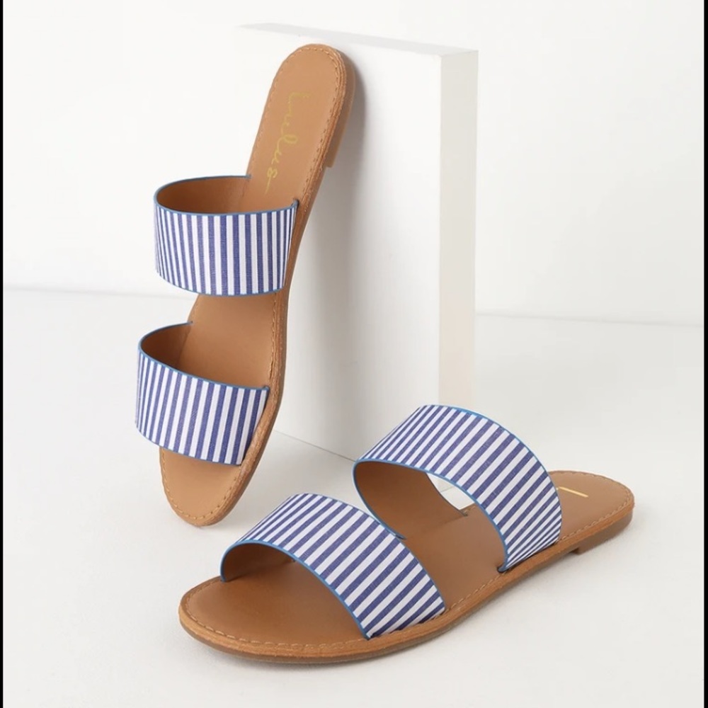 Lulus Blue Striped Slide Sandals